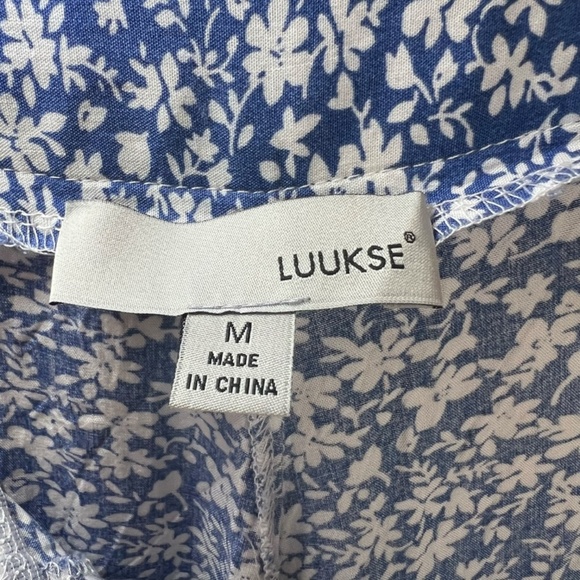Luukse Wide Leg High Rise Ditsy Floral Pants Blue Rayon Side Zip Flowy Sz Medium - Picture 4 of 11